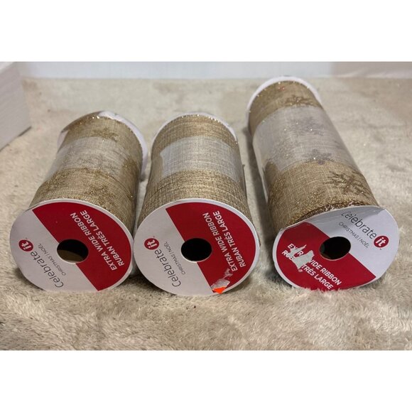 2 Gold Glitter Snowflake Extra Wide Ribbon 1 Roll Solid Tan Gold 6 Yards Each - Picture 7 of 7